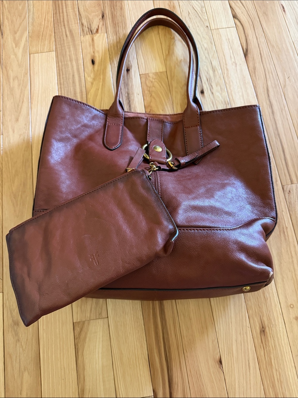 Frye Chestnut Brown Leather Tote with Removable Pouch